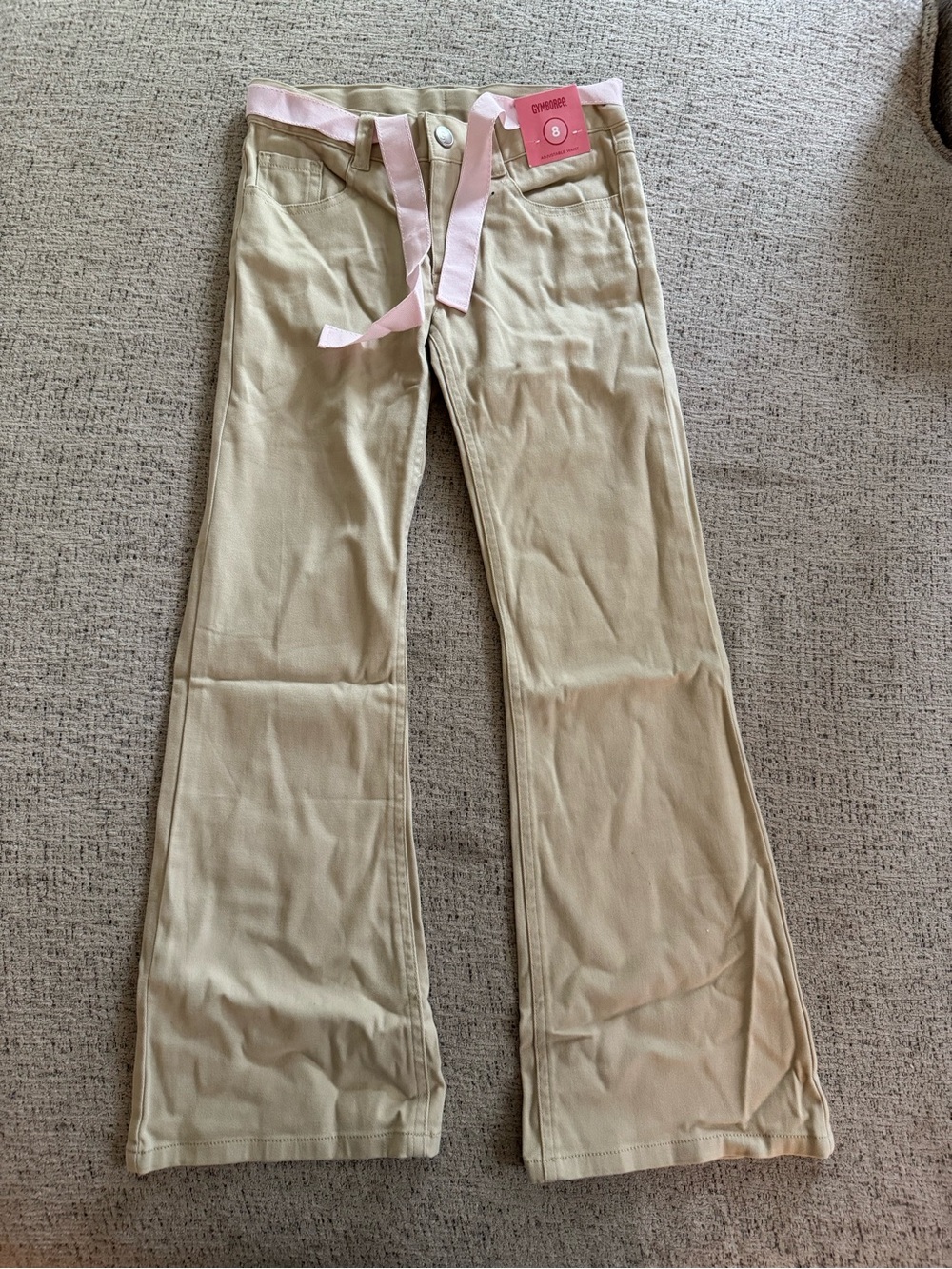 Gymboree Khaki Flared Pants with Pink Ribbon